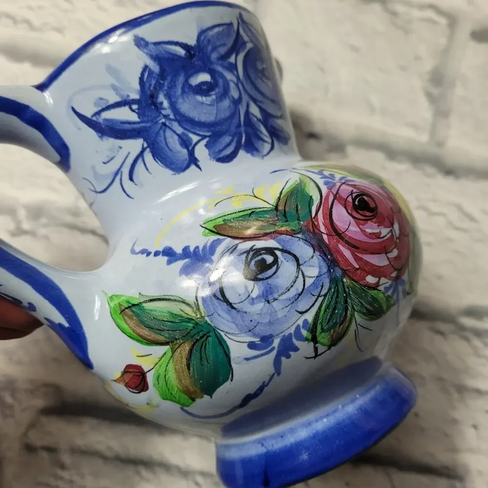 Vestal Alcobaca Signed & Numbered Small Blue Floral Pitcher made in Portugal 5